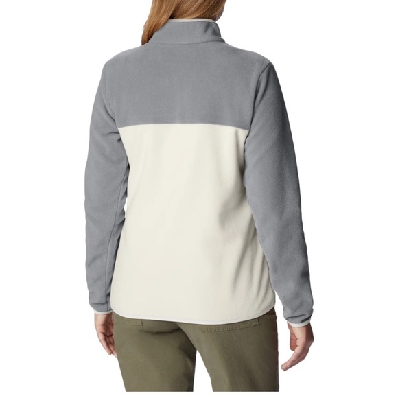 Columbia Chalk City Gray Heather Fleece Half Snap Jacket Medium - Picture 2 of 10